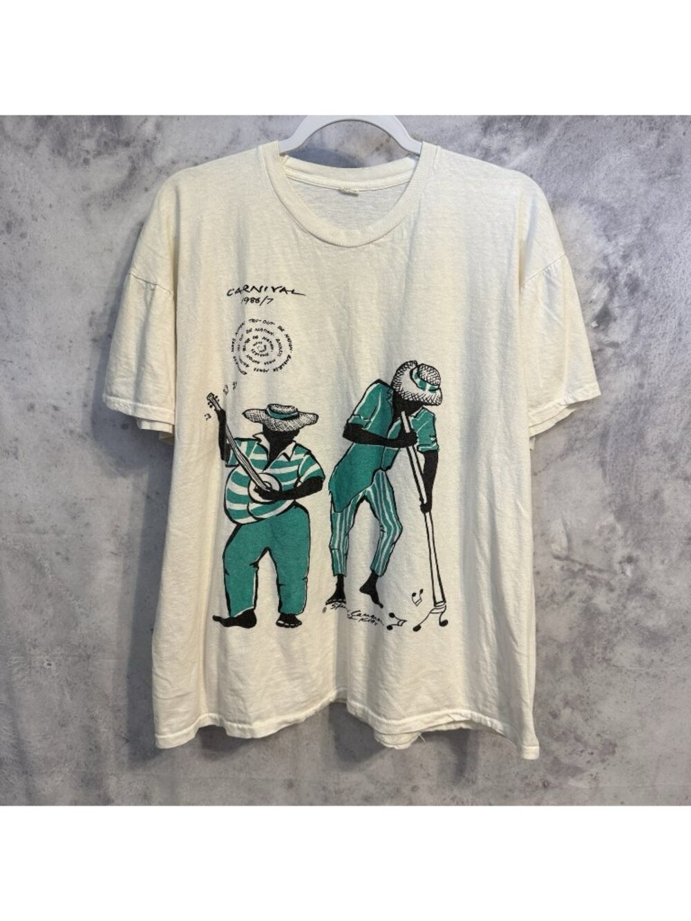 Vintage 80s Trinidad Carnival T Shirt Double Sided Cameron Art Music Calypso Vtg